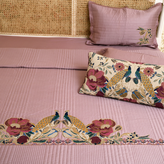 Peacock applique Bedspread Set