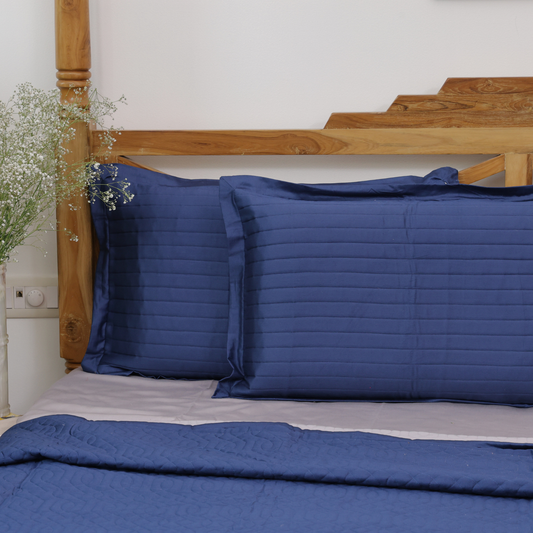 Royal Blue - Pearl Grey Cotton Reversible Bedspread