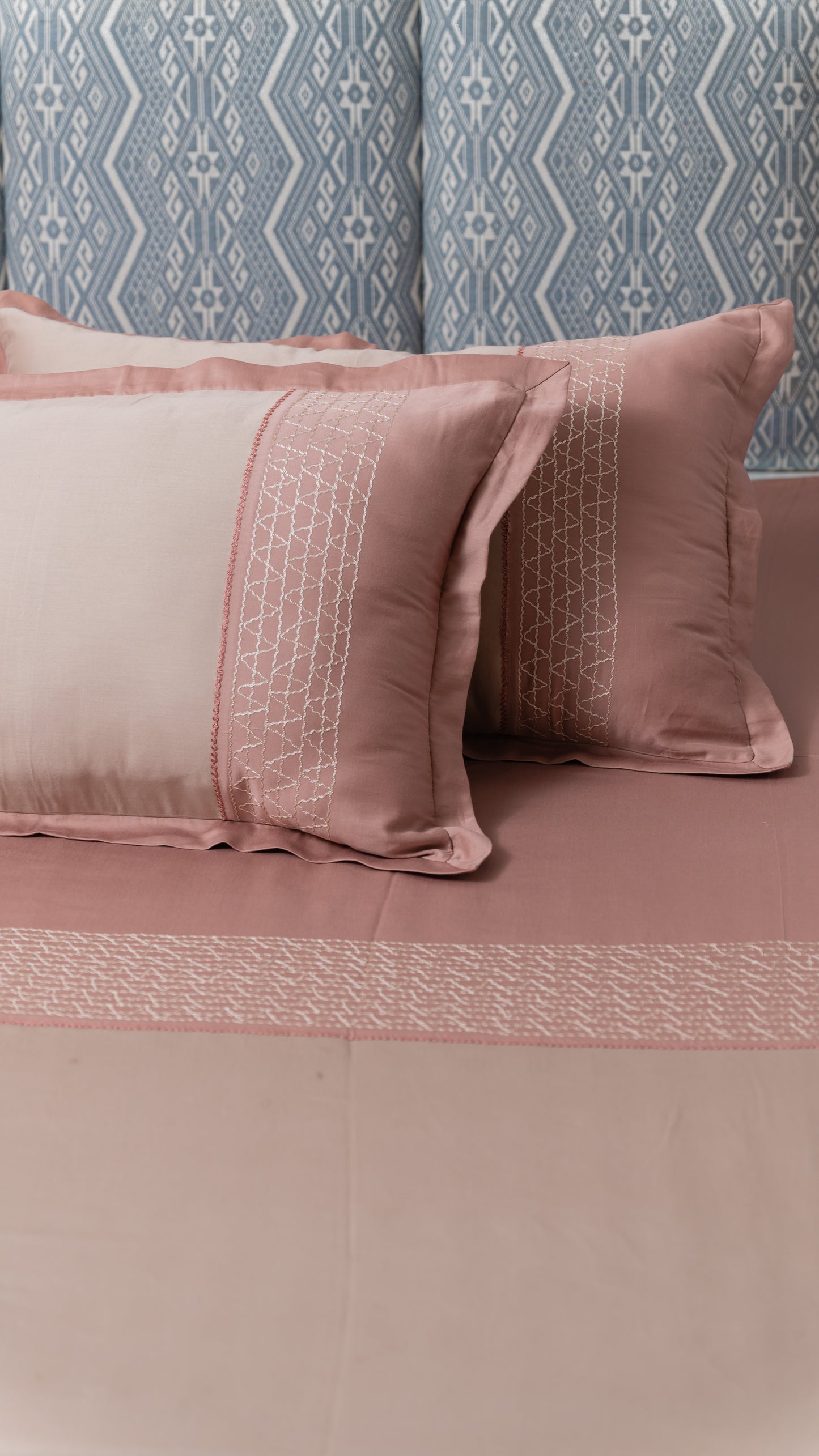 Beige and Coral Embroidered Bedsheet