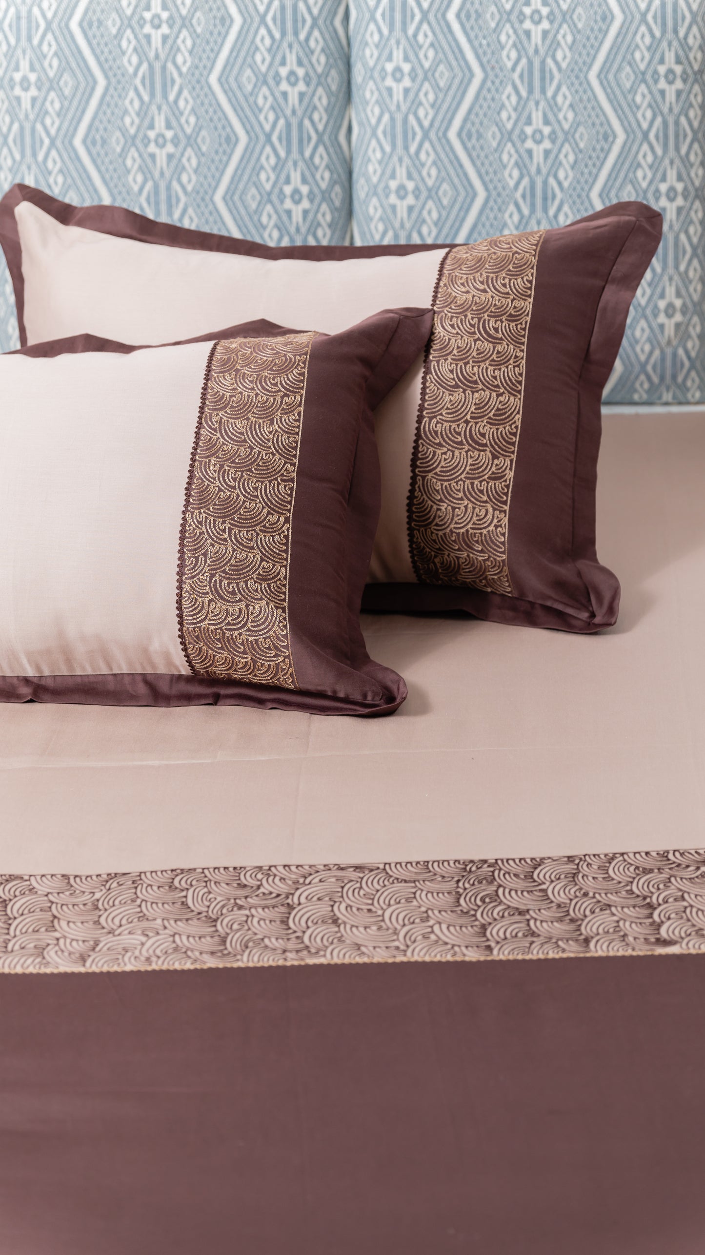 Brown and Beige Embroidered Bedsheet