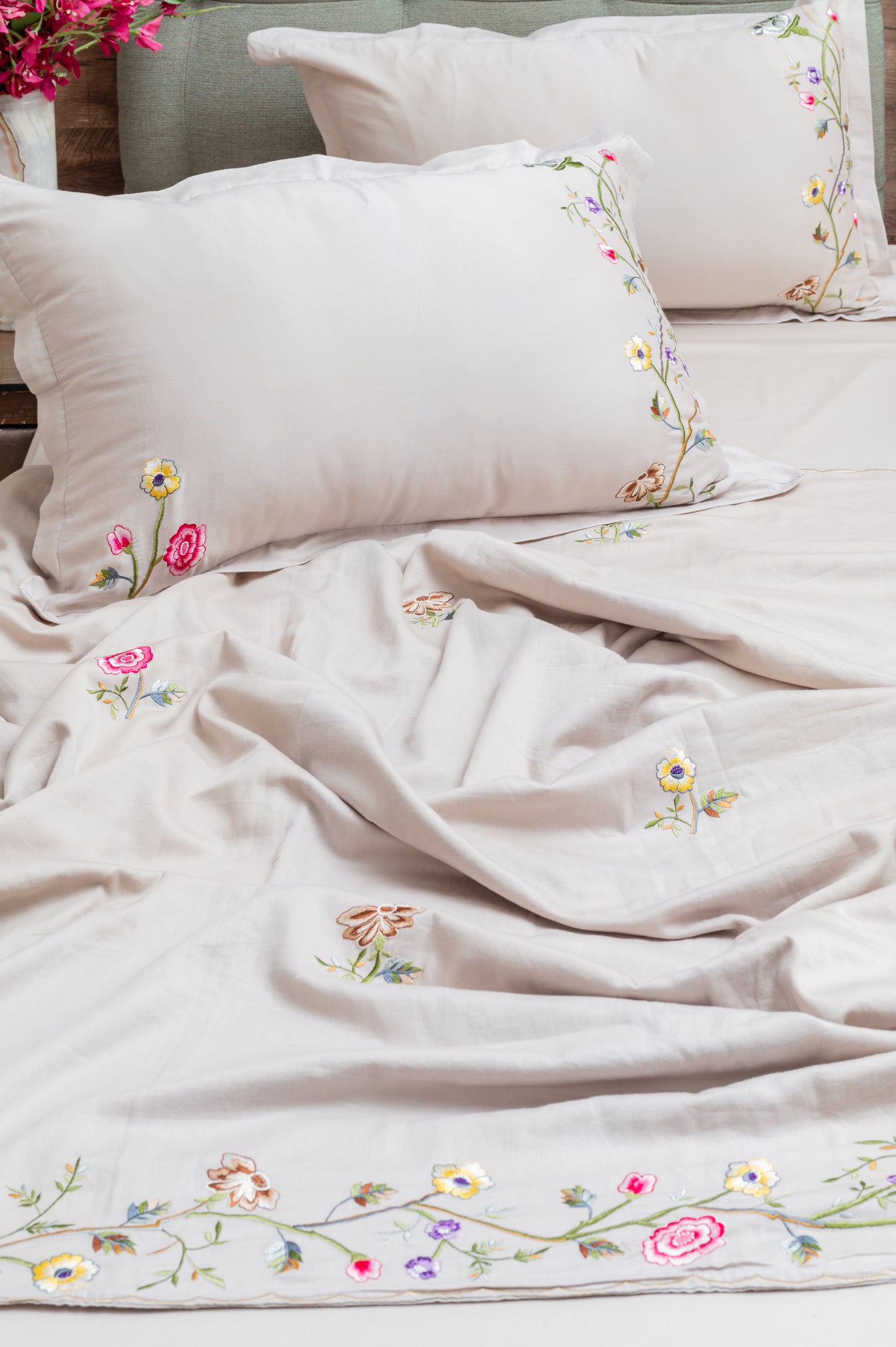Parsi  Embroidery Cotton Bedcover with Duet