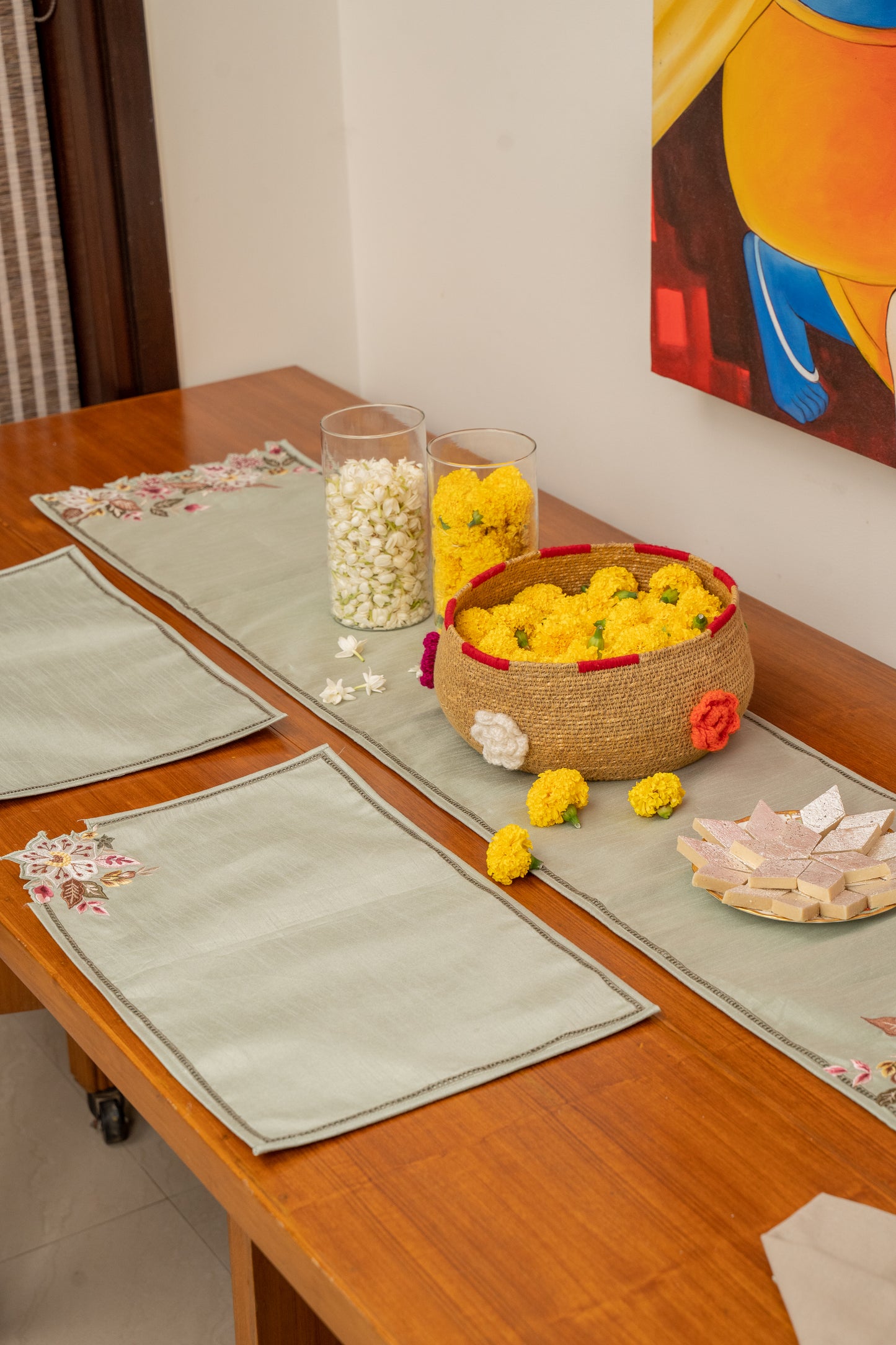 Cut Work Silk Runner Set