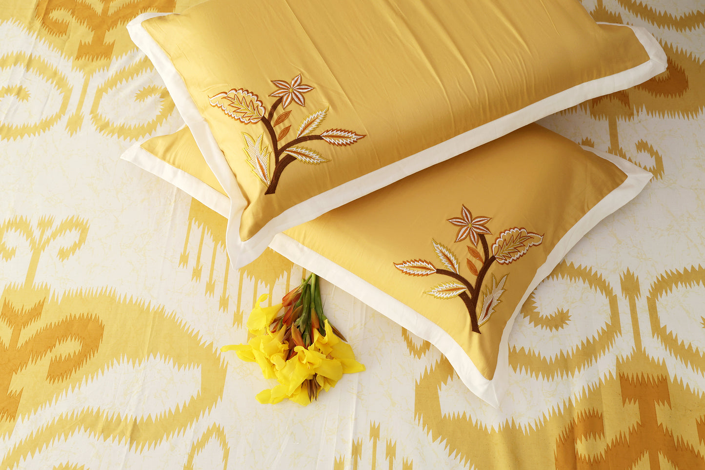 Yellow and Ivory Ikkat Print Bedsheet