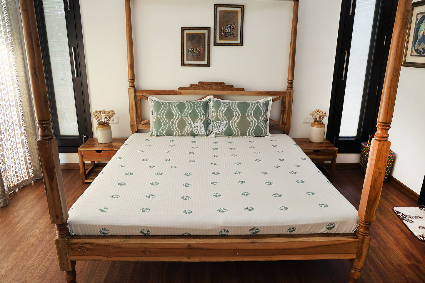 Olive Green Tie and Dye Bedsheet