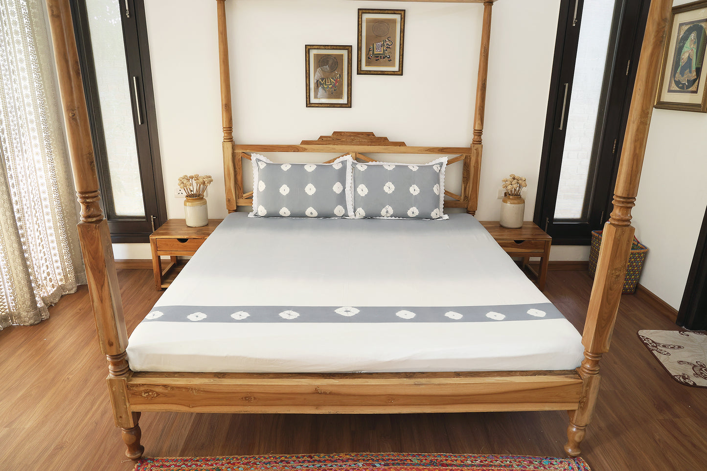 Grey Ombre Bandhej Bedsheet