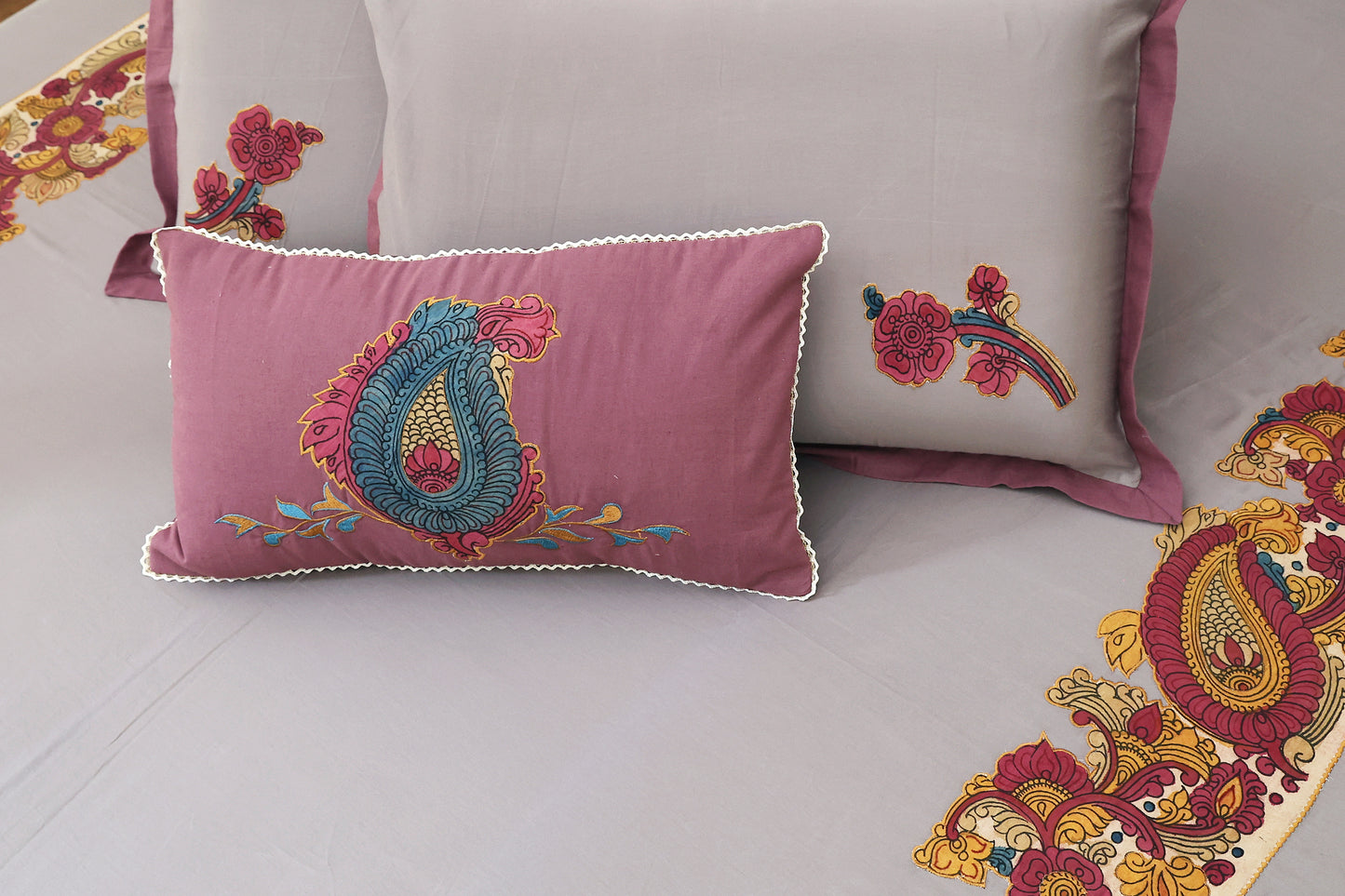 Grey Hand Painted Kalamkari Bedsheet