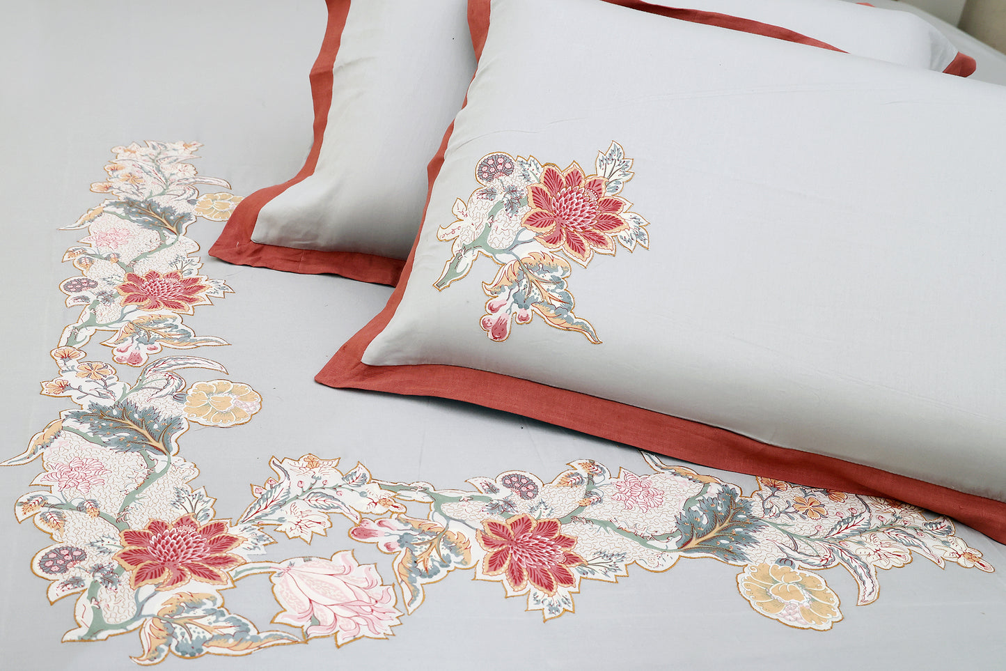Ice Grey Applique Work Bedsheet