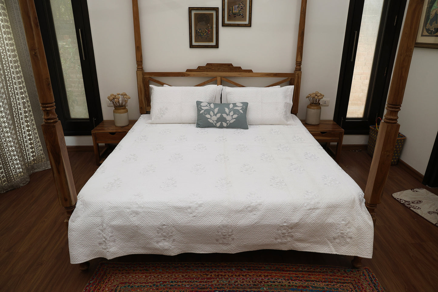 Ivory Tropical Quilted Bedcover