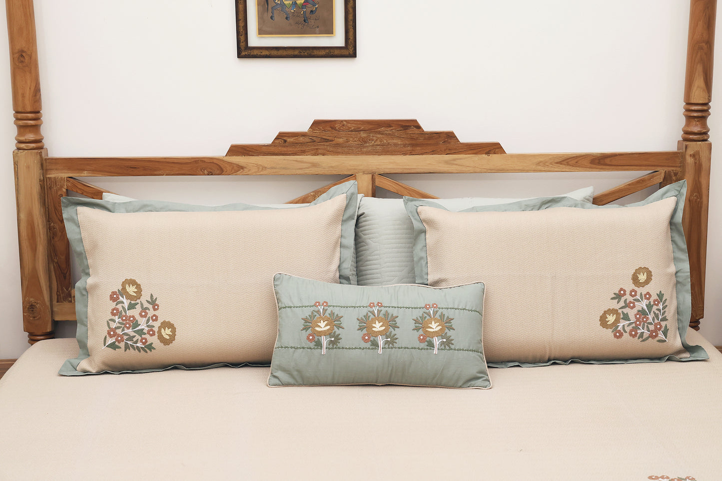 Beige embroidered Jaquard Bedsheet