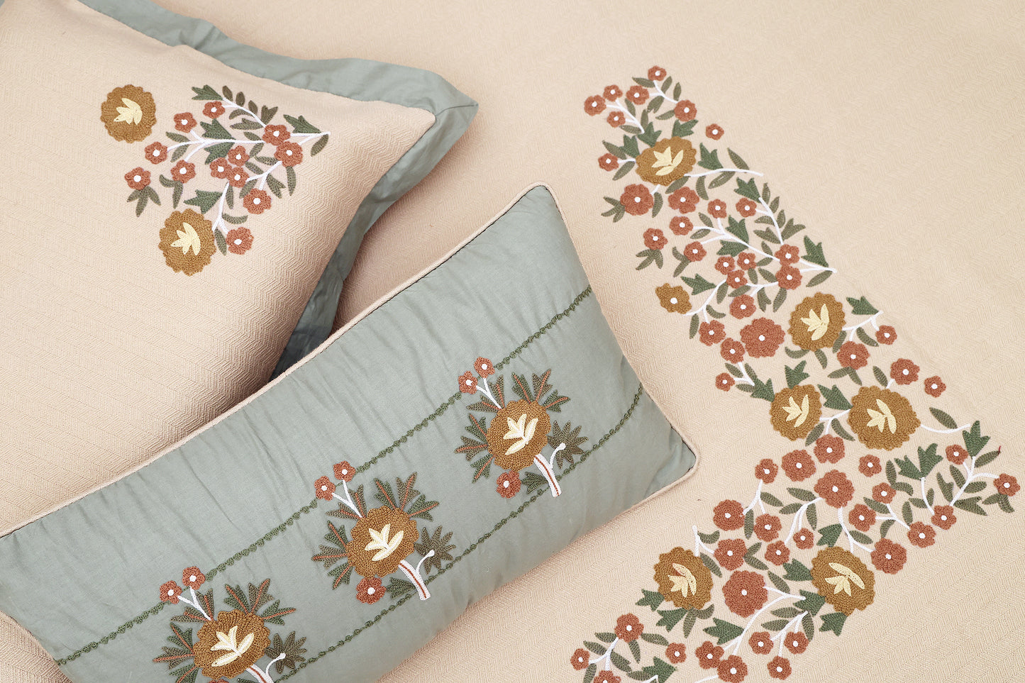 Beige embroidered Jaquard Bedsheet