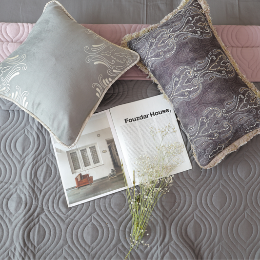 Charcoal Grey - Dusty Mauve Cotton Reversible Bedspread