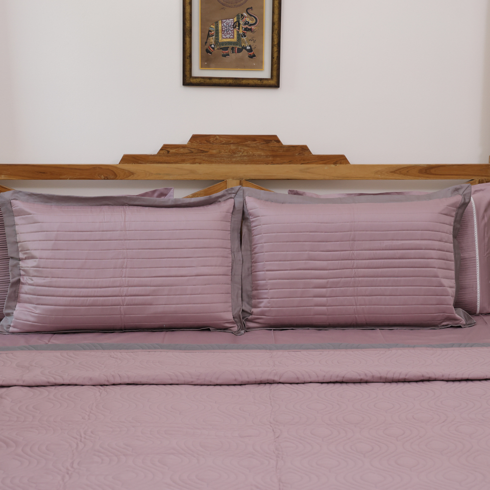 Charcoal Grey - Dusty Mauve Cotton Reversible Bedspread
