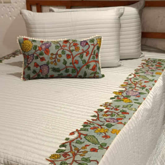 Kalamkari Pearl Grey Bedspread Set