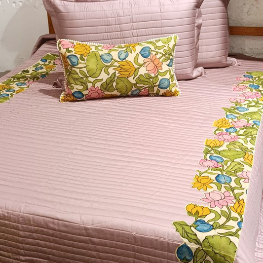 Kalamkari Mauve Mist Bedspread Set