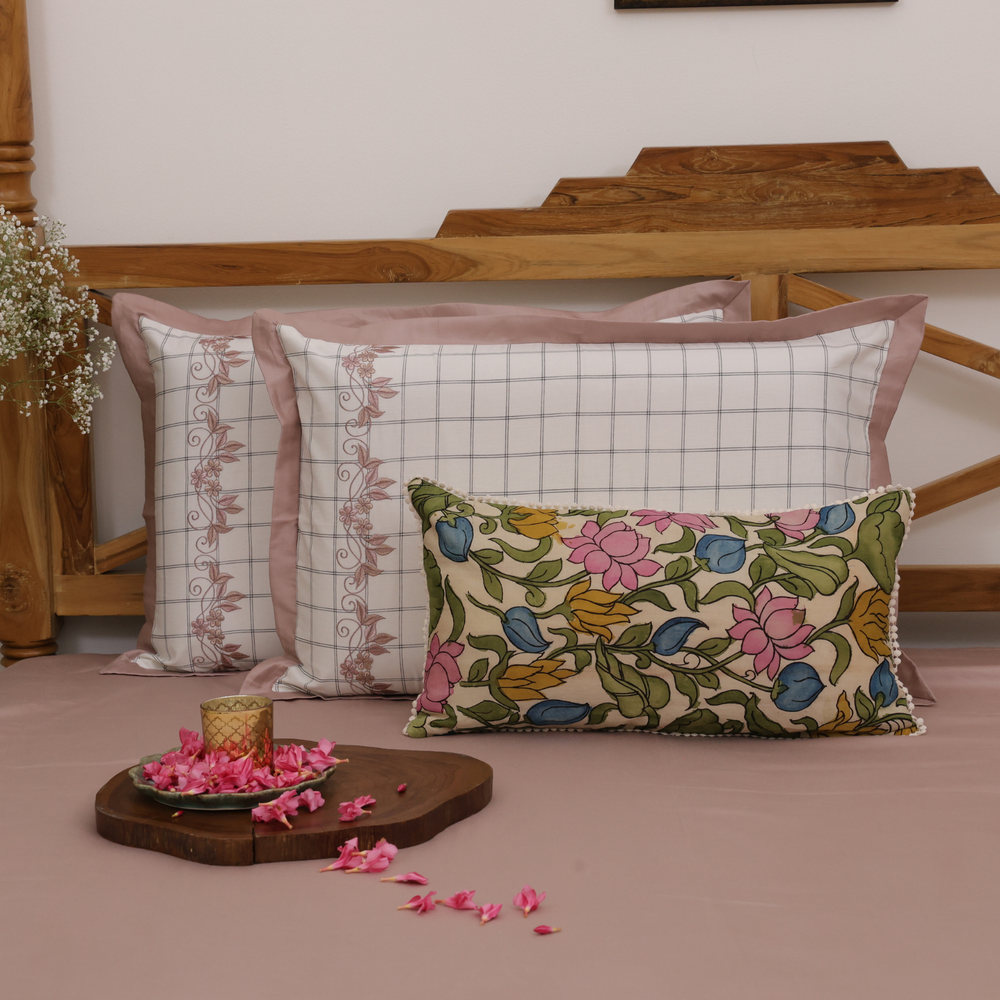 Kalamkari Floral Grid Bedsheet Set