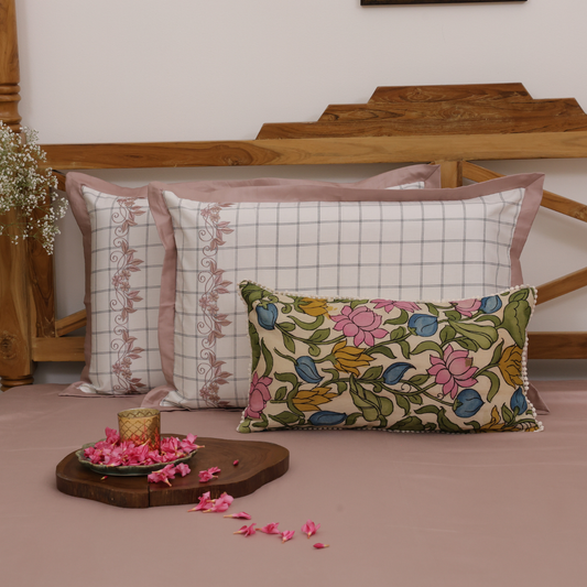 Kalamkari Floral Grid Bedsheet Set