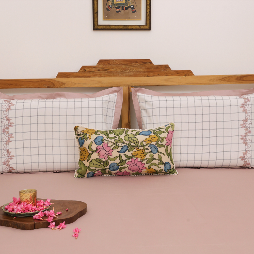 Kalamkari Floral Grid Bedsheet Set