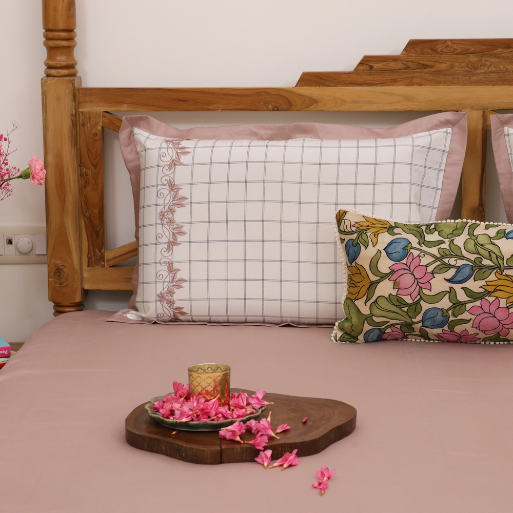 Kalamkari Floral Grid Bedsheet Set