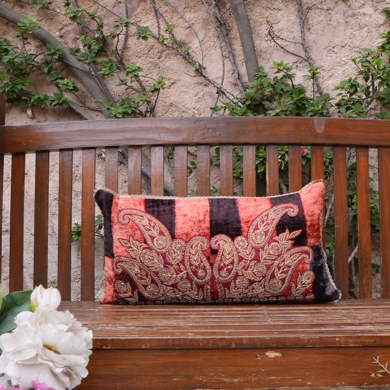 Ajrakh Zardozi Rust Cushion