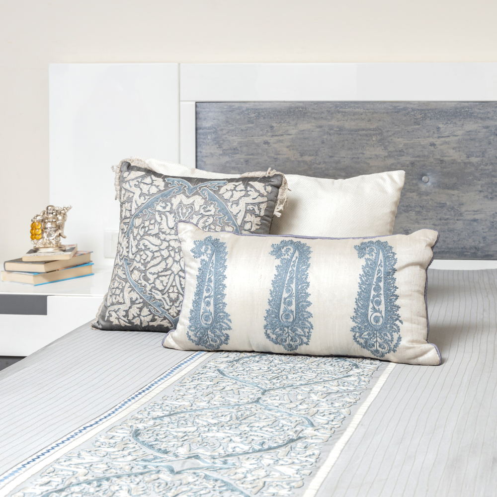 Grey Aari Silk Bedspread Set