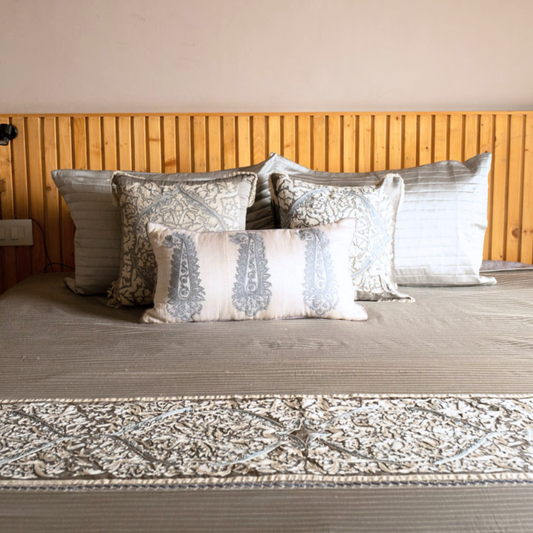 Grey Aari Silk Bedspread Set