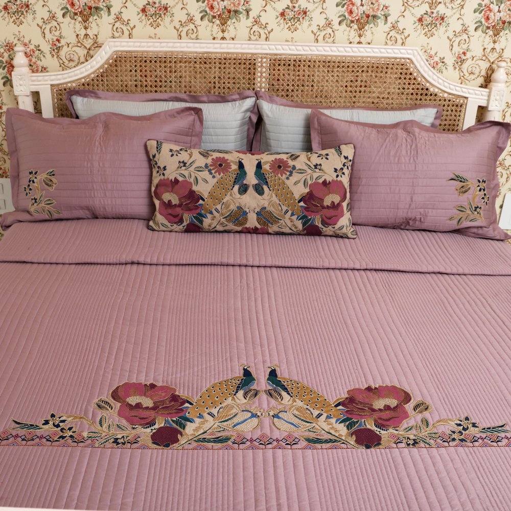 Peacock applique Bedspread Set