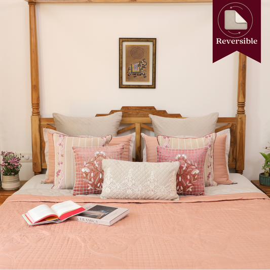 Shell Coral - Soft Pearl Cotton Reversible Bedspread