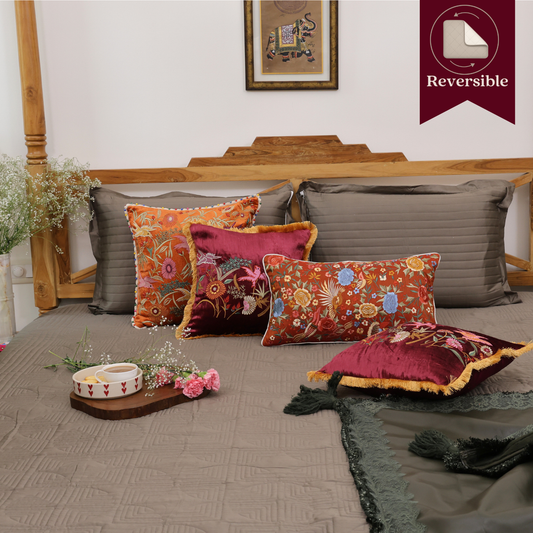Olive - Golden Sand Cotton Reversible Bedspread
