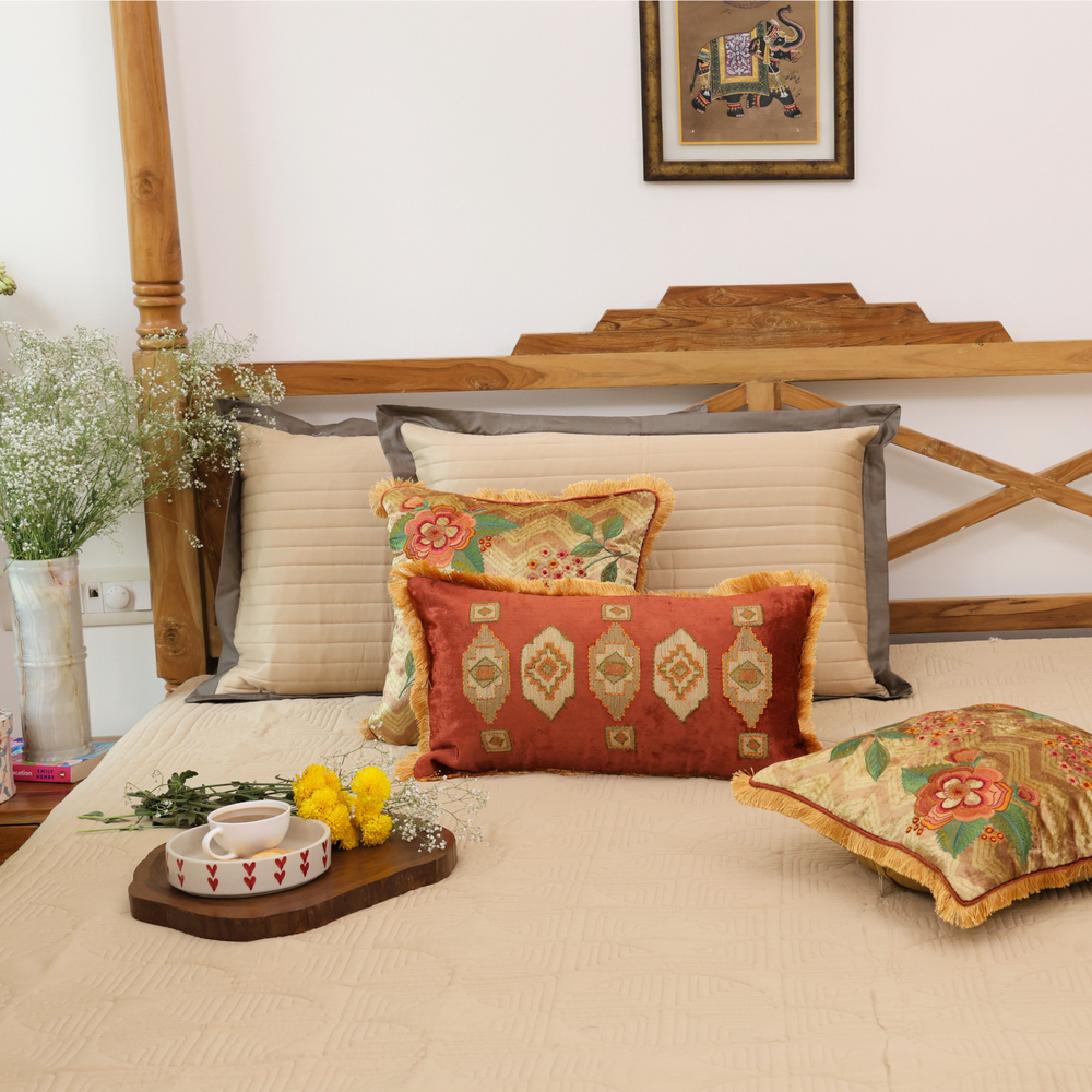 Olive - Golden Sand Cotton Reversible Bedspread