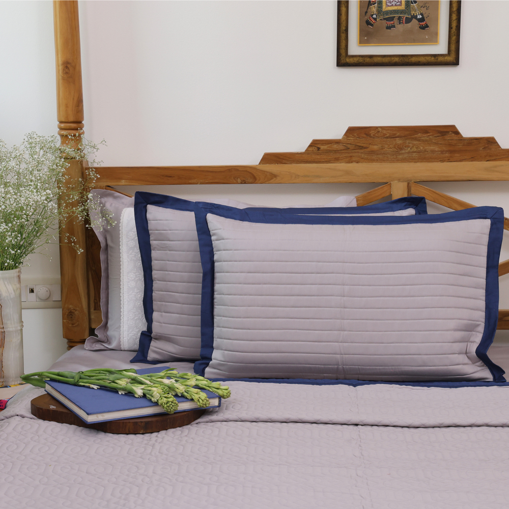 Royal Blue - Pearl Grey Cotton Reversible Bedspread