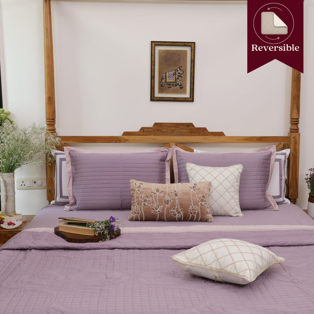 Vintage Rose - Mauve Mist Cotton Reversible Bedspread