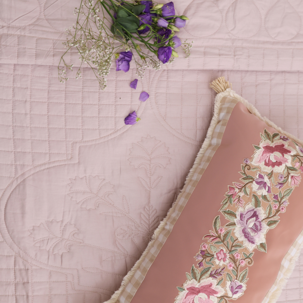 Vintage Rose - Mauve Mist Cotton Reversible Bedspread