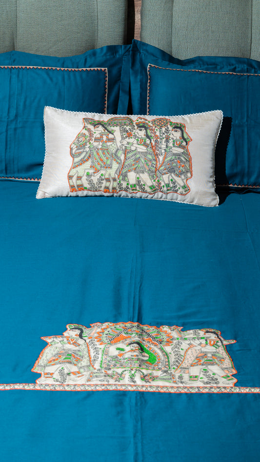 Blue Madhubani Cotton Bedsheet