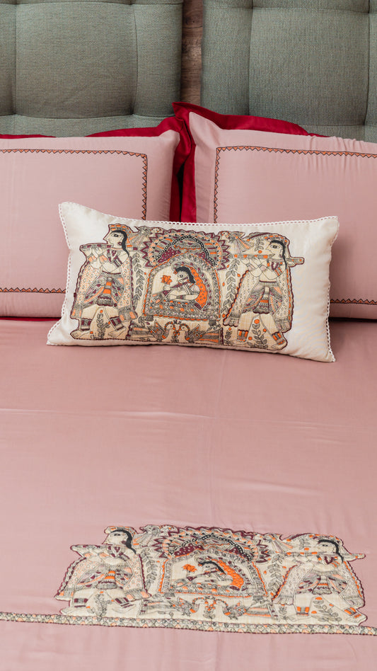 Pink Madhubani Cotton Bedsheet