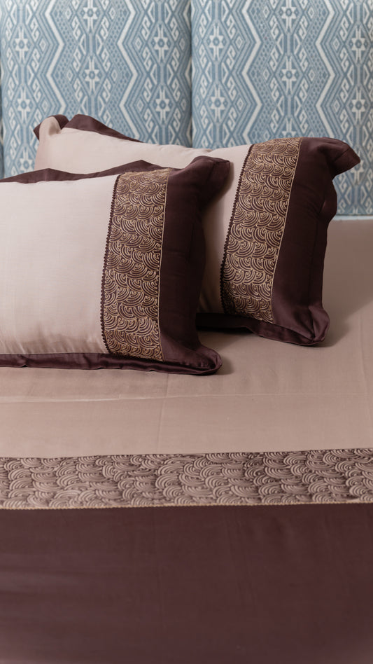 Brown and Beige Embroidered Bedsheet