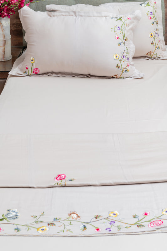 Parsi  Embroidery Cotton Bedcover with Duet