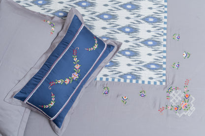 Grey Ikkat Cotton Bedsheet