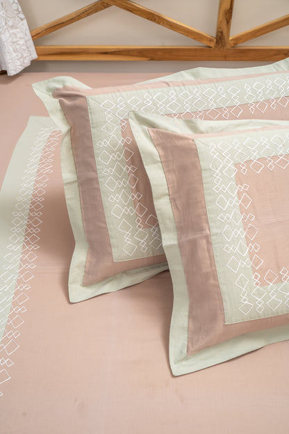 Pista and Pink Embroidered Bedsheet