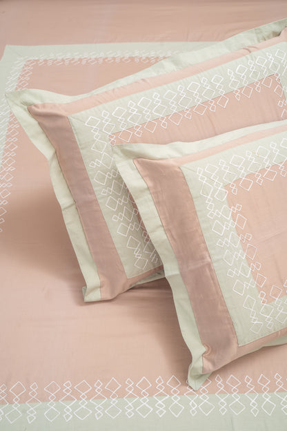 Pista and Pink Embroidered Bedsheet