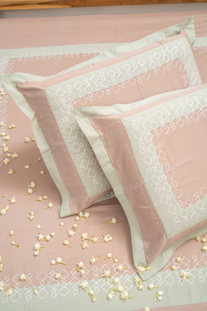 Pista and Pink Embroidered Bedsheet