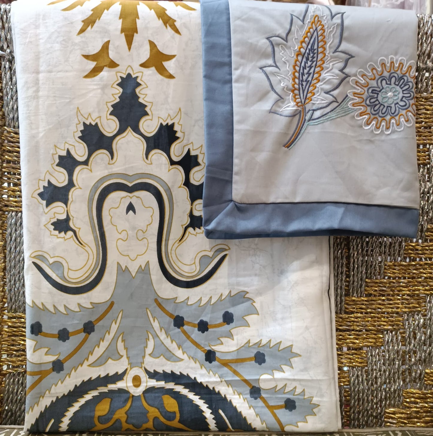 Blue and White Ikkat Print Bedsheet