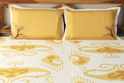 Yellow and Ivory Ikkat Print Bedsheet