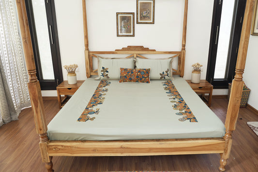 Pista Hand Painted Kalamkari Bedsheet