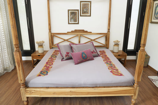 Grey Hand Painted Kalamkari Bedsheet