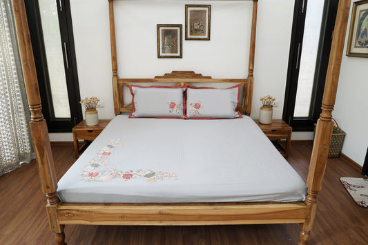 Ice Grey Applique Work Bedsheet