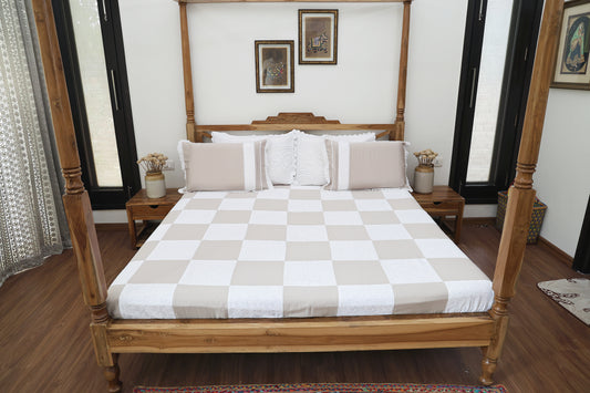 Beige and Ivory Chikanari Bedsheet