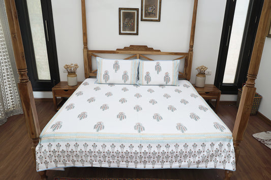Ivory Block Print Bedsheet