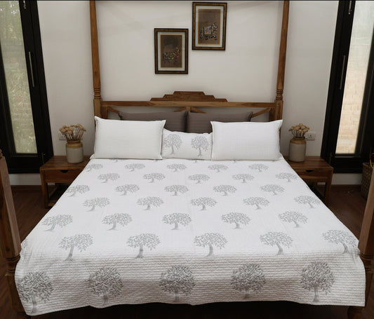 Silver Tropical Quilted Bedcover
