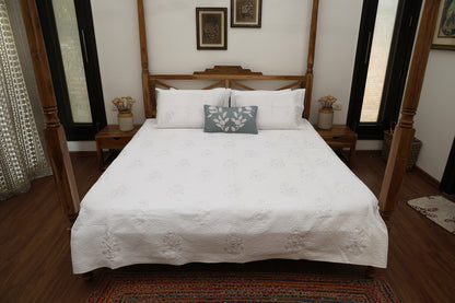 Ivory Tropical Quilted Bedcover