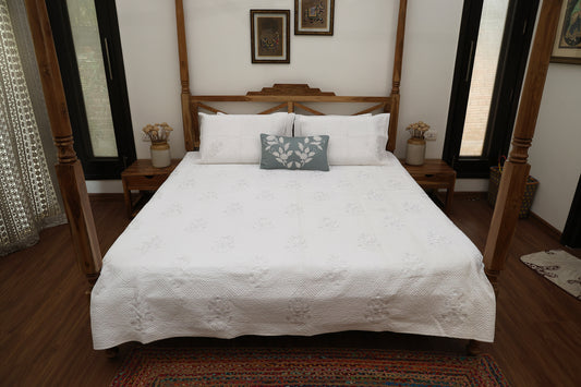 Ivory Tropical Quilted Bedcover